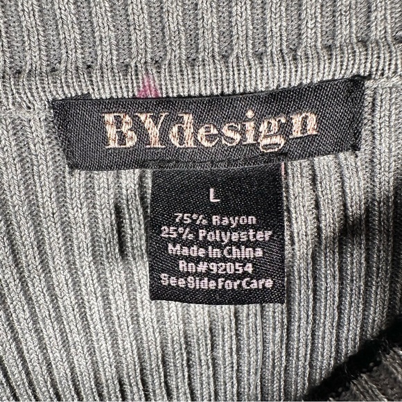 By Design Sweater Pull Over Heather Grey Black Ruffle Sleeve Scoop Neck Size L - Picture 9 of 9